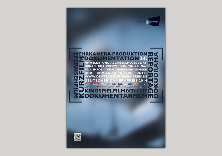 Der Deutsche Kamerapreis ist eine vom Westdeutschen Rundfunk, der Stadt Köln und der Deutschen Gesellschaft für Fotografie gestiftete Auszeichnung, mit der seit 1982 herausragende Leistungen auf dem Gebiet der Kameraarbeit für Film und Fernsehen geehrt werden. Im Rahmen eines Projektes entwickelte ich eine Plakatserie für den Deutschen Kamerapreis.